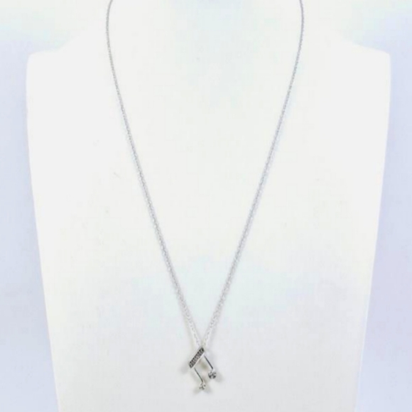 10K Solid White Gold Diamond Accent White Gold Musical Note Pendant Necklace - Picture 1 of 9